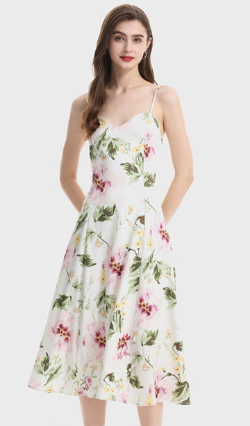 Çiçekli Dökümlü Slip Midi Elbise