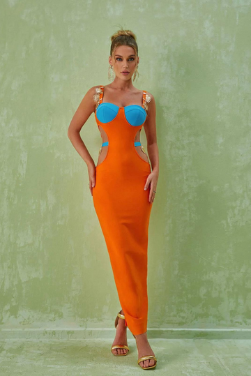 Lillian - Turuncu Maxi Elbise