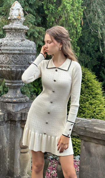 Fitted Dokulu Jersey Mini Elbise-Beyaz