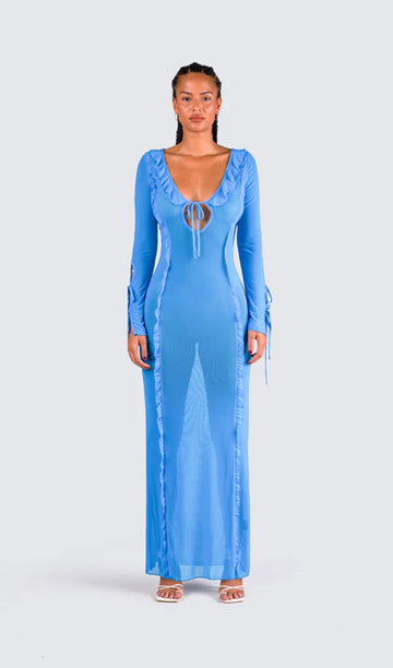 Florence Mavi Fırfırlı Maksİ Pareo