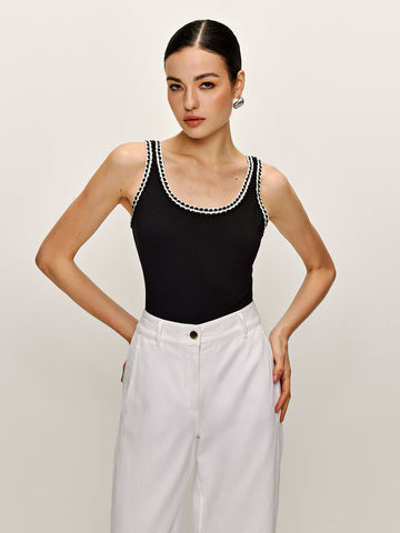 Pamuklu Kontrast Kesimli Bodysuit
