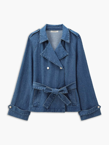 Minimalist Düz Kemerli Denim Ceket