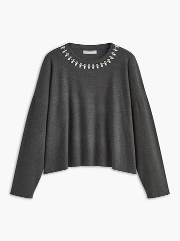 Büzgülü Payetli Crew-Neck Kazak