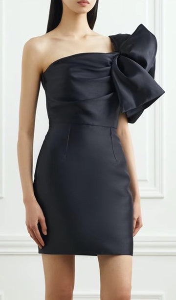 Tek Omuz Bodycon Mini Elbise Siyah