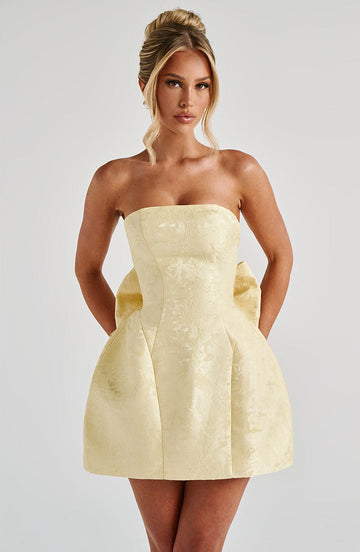 Elenora - Limon Rengi Mini Elbise