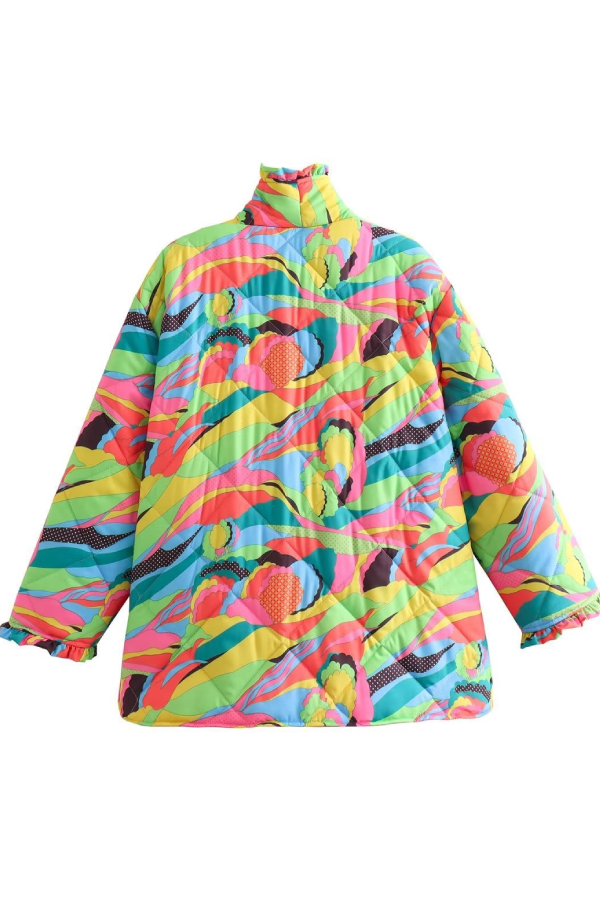 Baskılı Pileli Kesimli Pamuk Mont