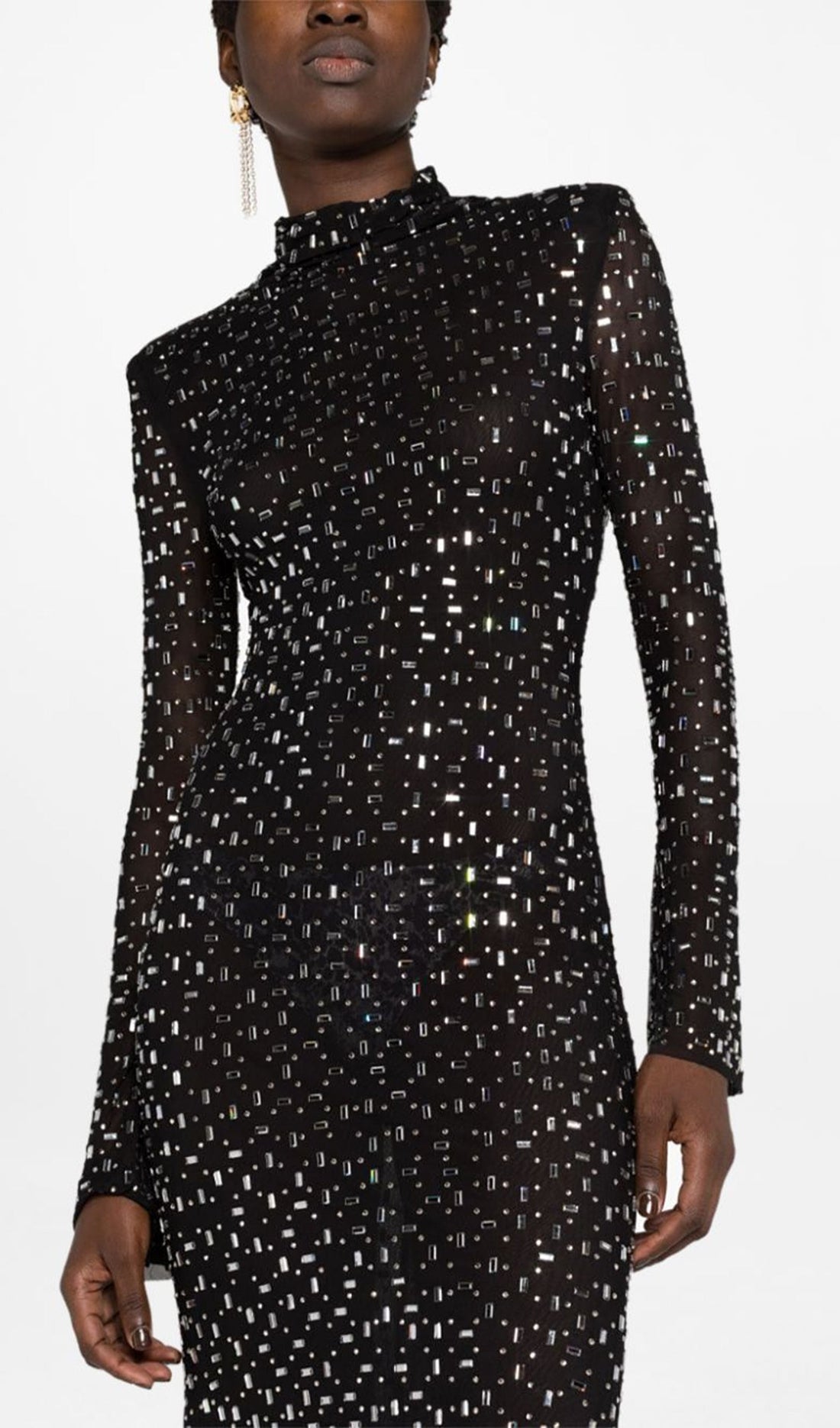 Rhinestone Süslemeli Örgü Midi Elbise