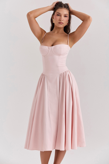 Leah - Pembe Midi Elbise
