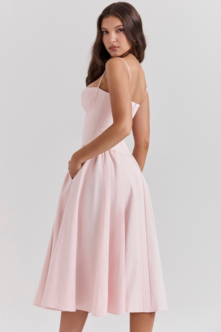 Leah - Pembe Midi Elbise