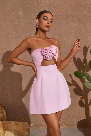 Elanore - Pembe Mini Elbise