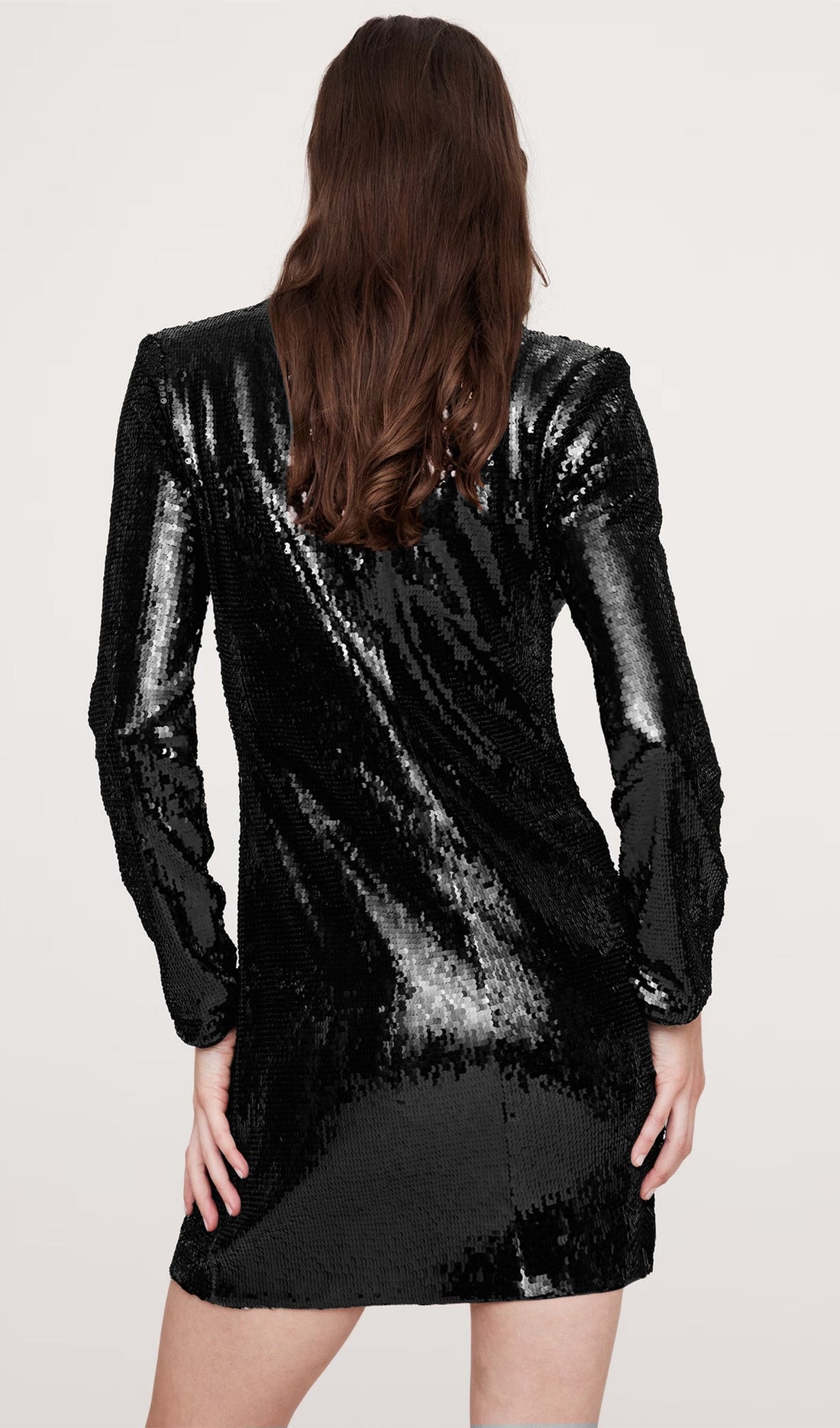 Streç-Sequin Mini Elbise-Siyah