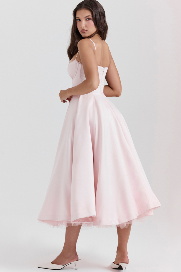 Ciony - Pembe Midi Elbise