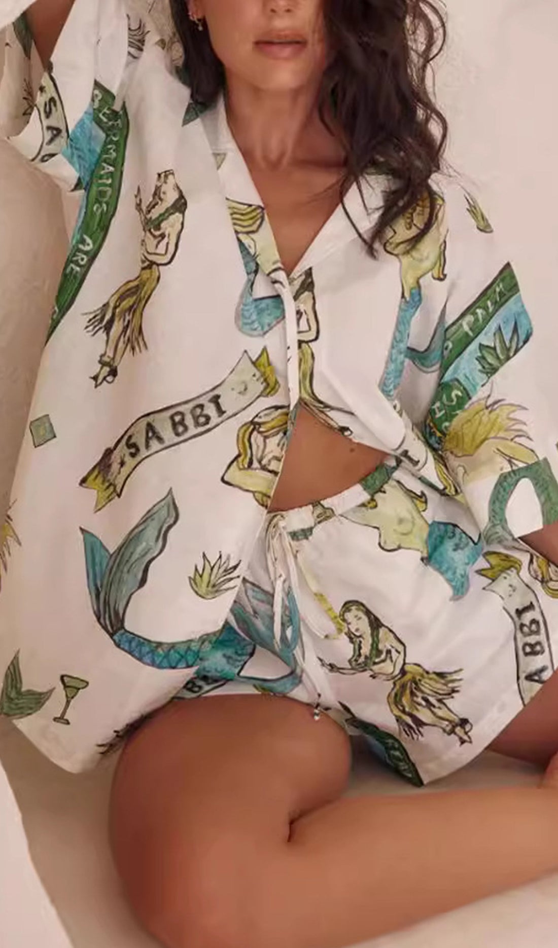 Deniz Kızı Çiçekli İki Parçalı Kısa Set