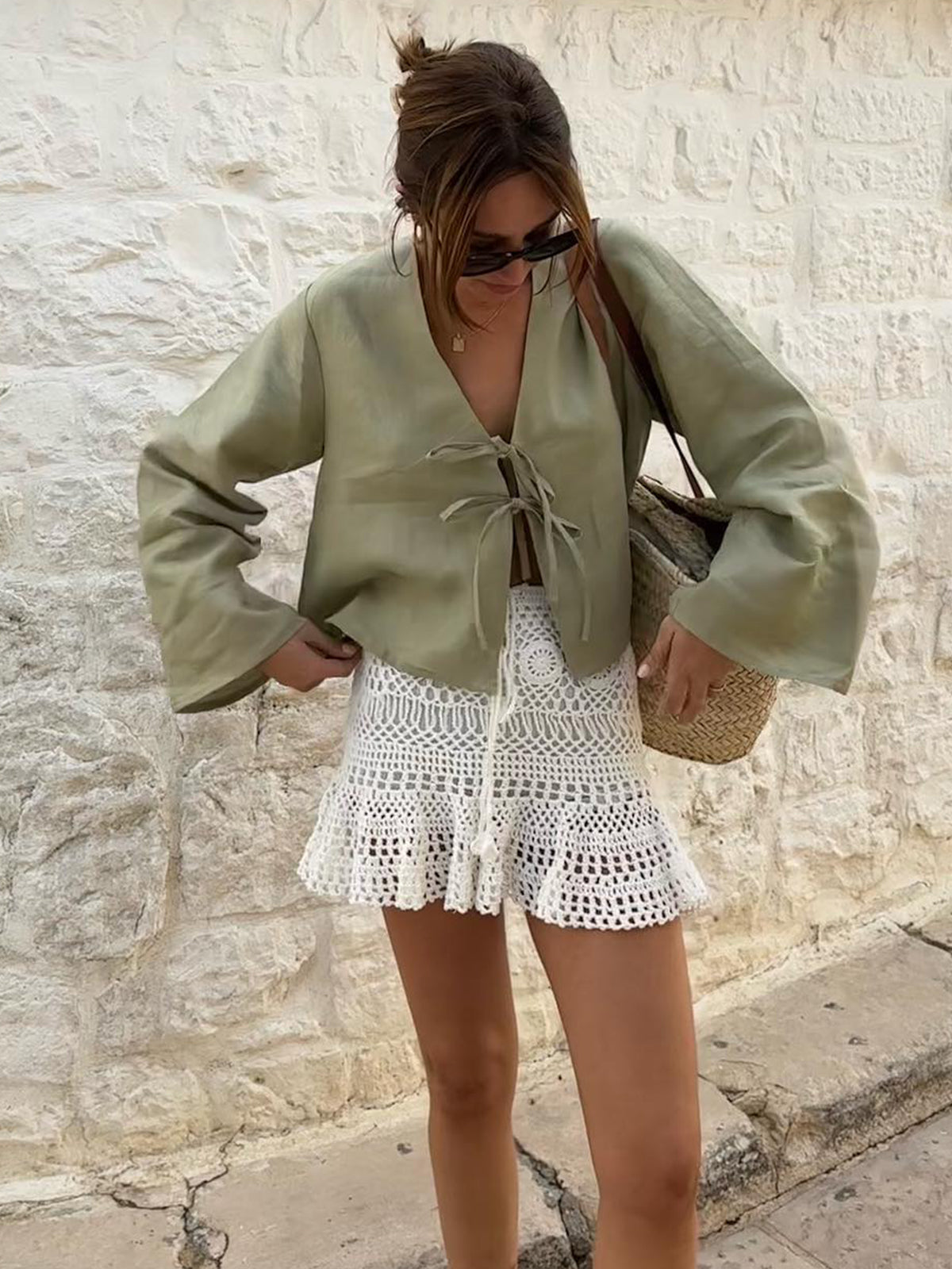 Oversized Uzun Kravat Kollu Bluz