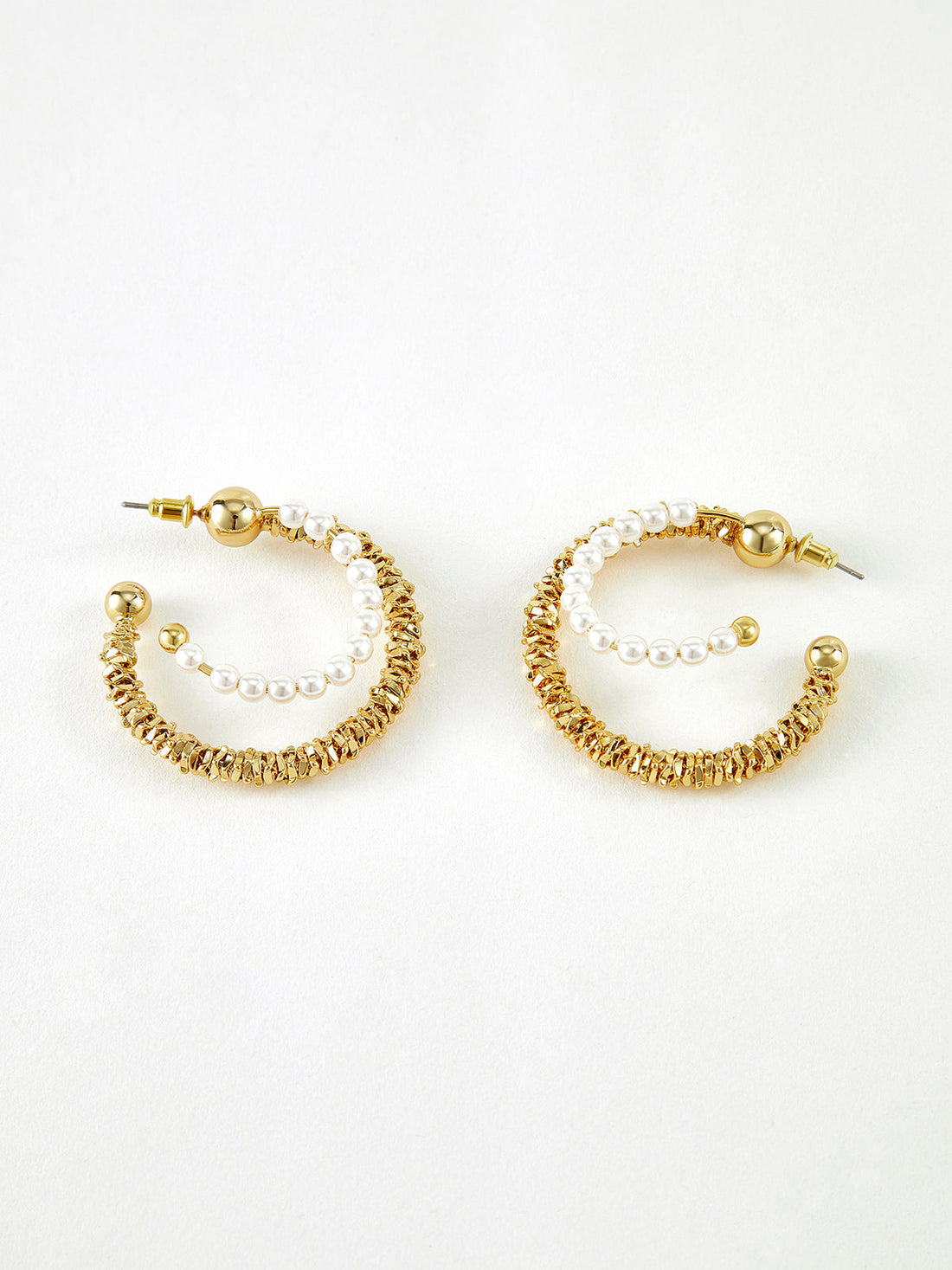 Double Layer Pearl Hoop Earrings