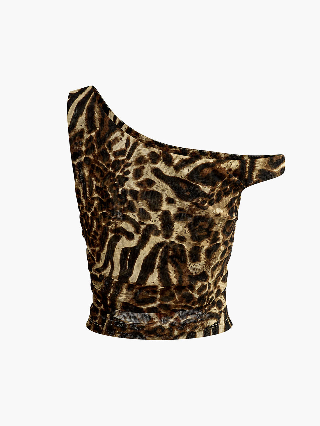 Asimetrik Yaka Leopar Baskılı Bluz
