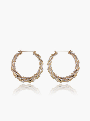 Rhinestone Bambu Halka Küpe