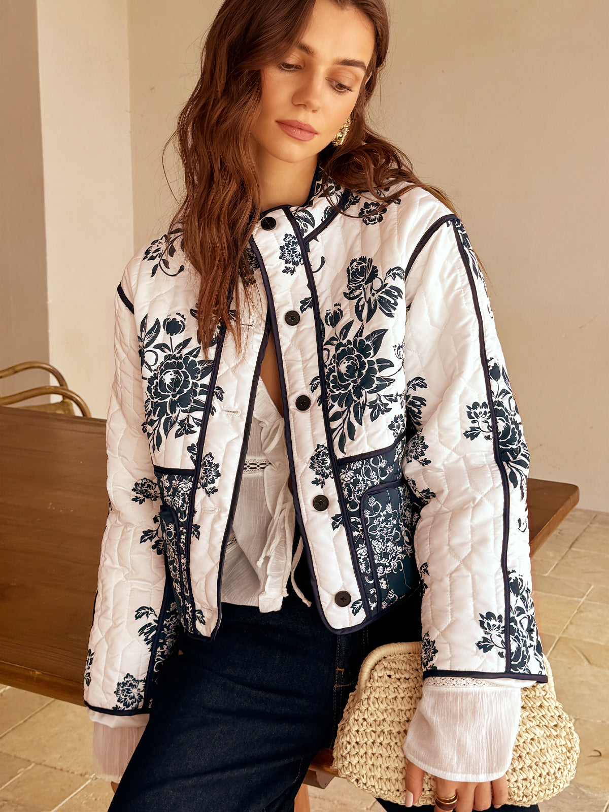 Boheme Baskılı Biye Rahat Ceket