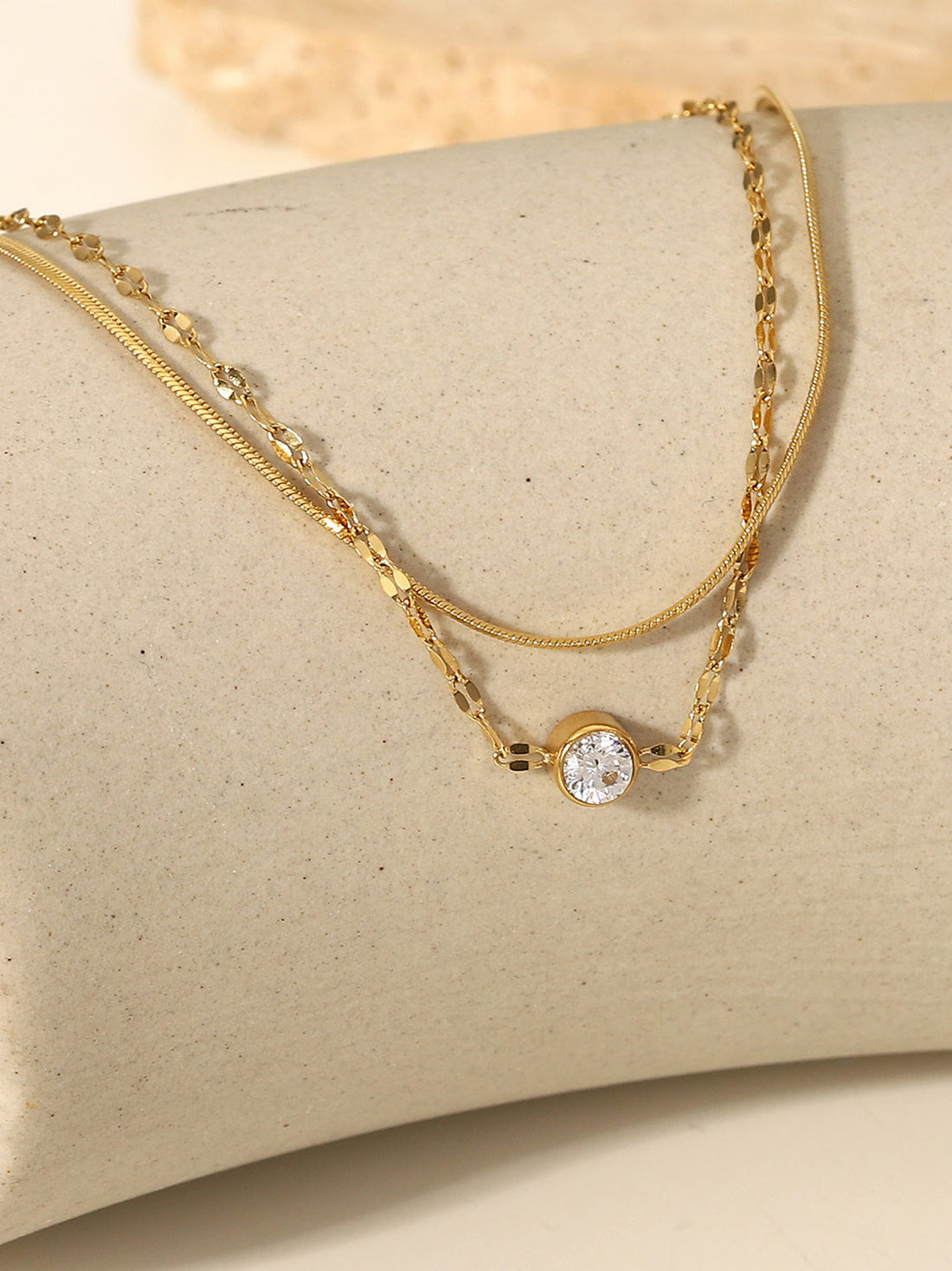 Altın Çift Zincirli Rhinestone Bileklik