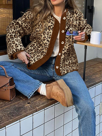 Kontrast Kesimli Minky Leopar Ceket