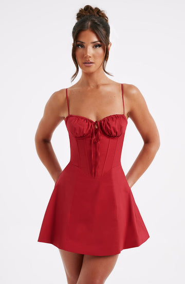 Lacey Mini Elbise - Kırmızı