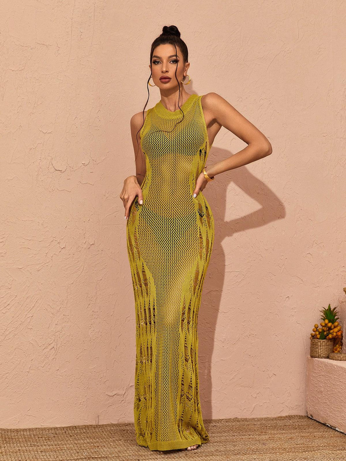 Julieta Yeşil Örme Pareo Maxi Elbise