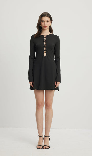 Hollow Out Mini Elbise Siyah