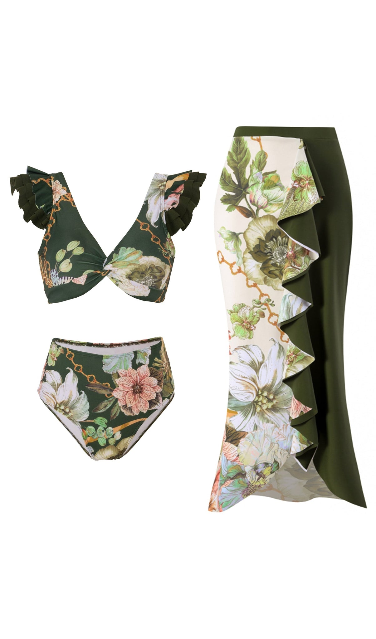 Siyah Çiçekli Bikini  Mayo- Pareo Takımı