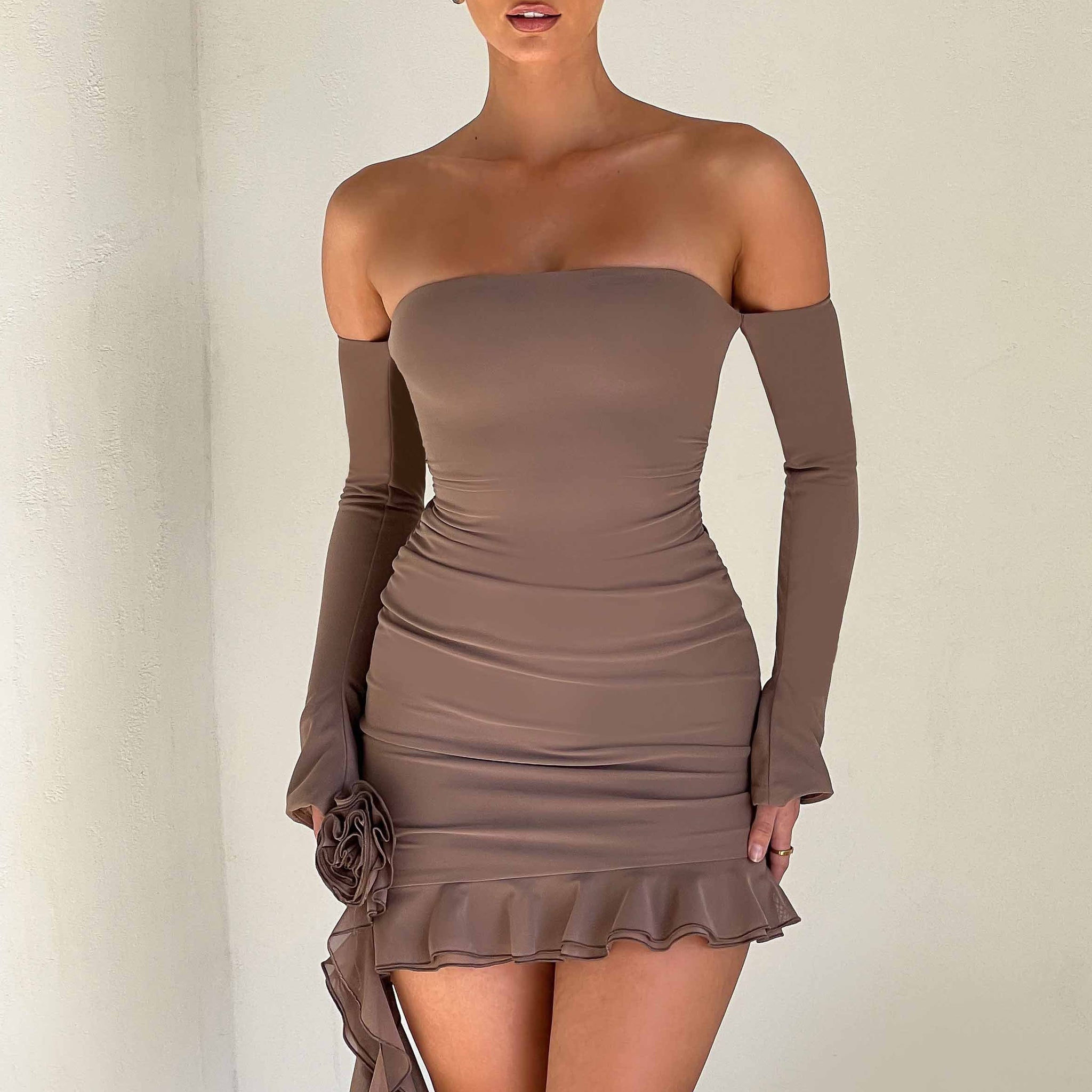 Alix - Çikolata Rengi Mini Elbise