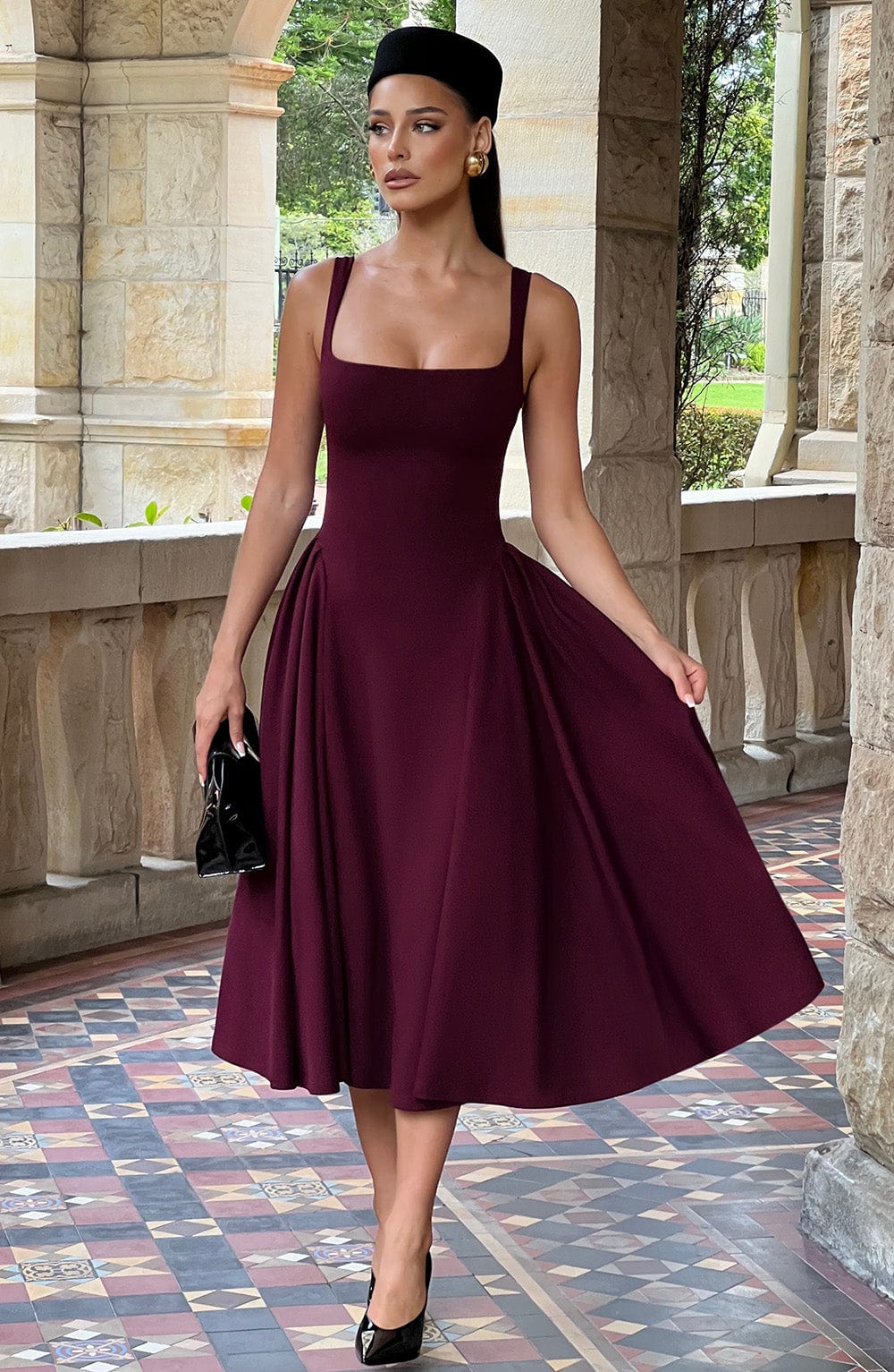 Betty - Bordo Midi Elbise