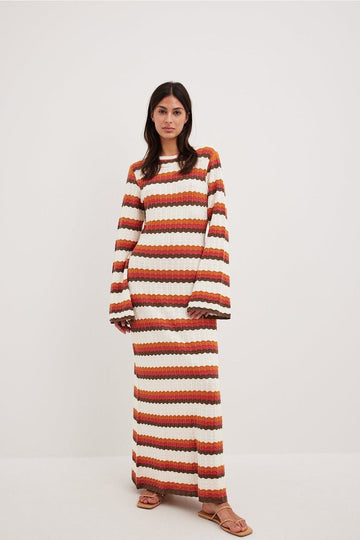 Calista Weaved Zigzag Sırtı Açık Uzun Örgü Elbise