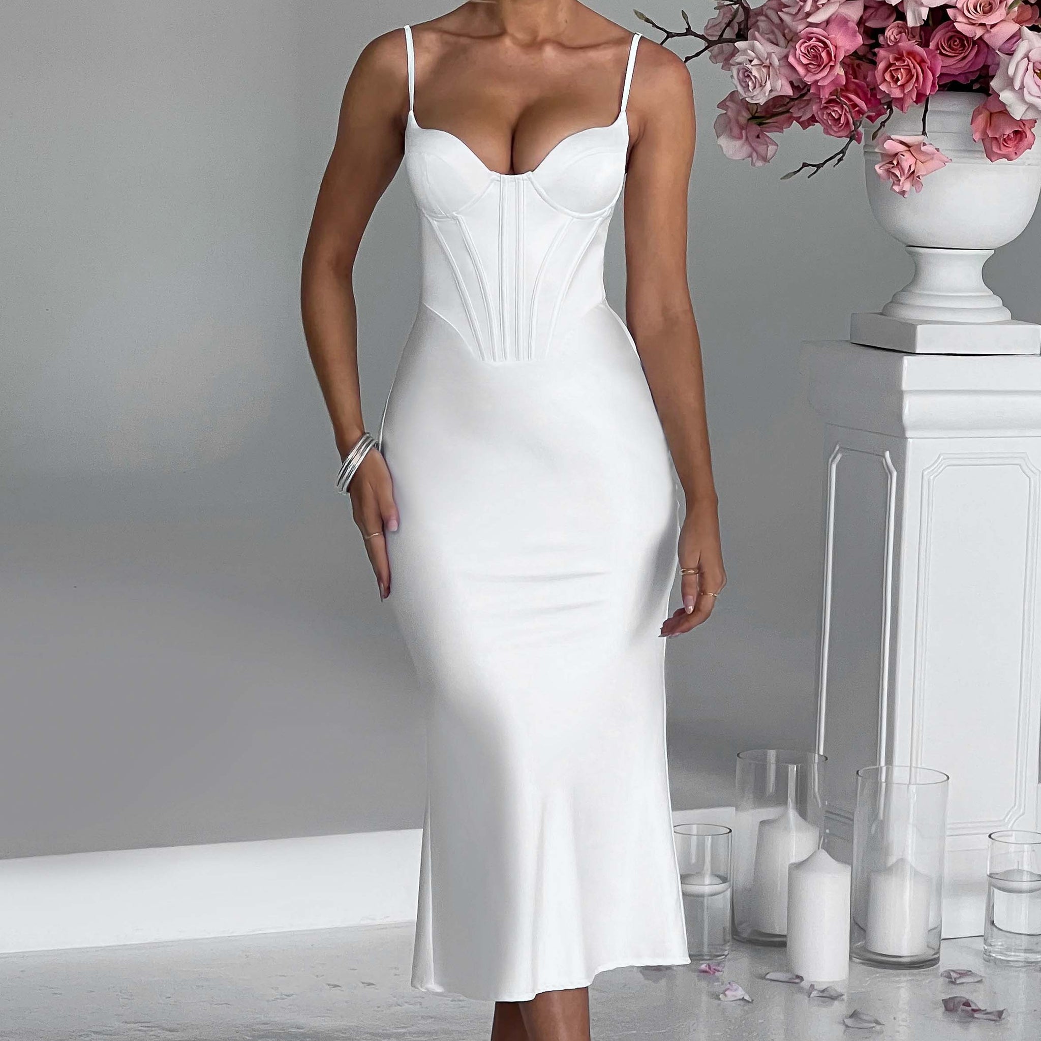 Farrah - Fildişi Midi Elbise