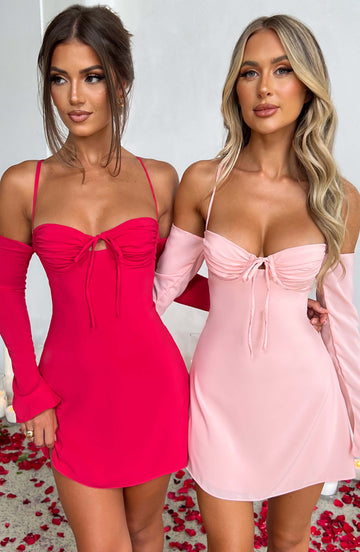 Fiona - Pembe Mini Elbise