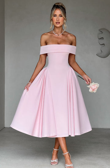 Miranda Midi Elbise - Pembe