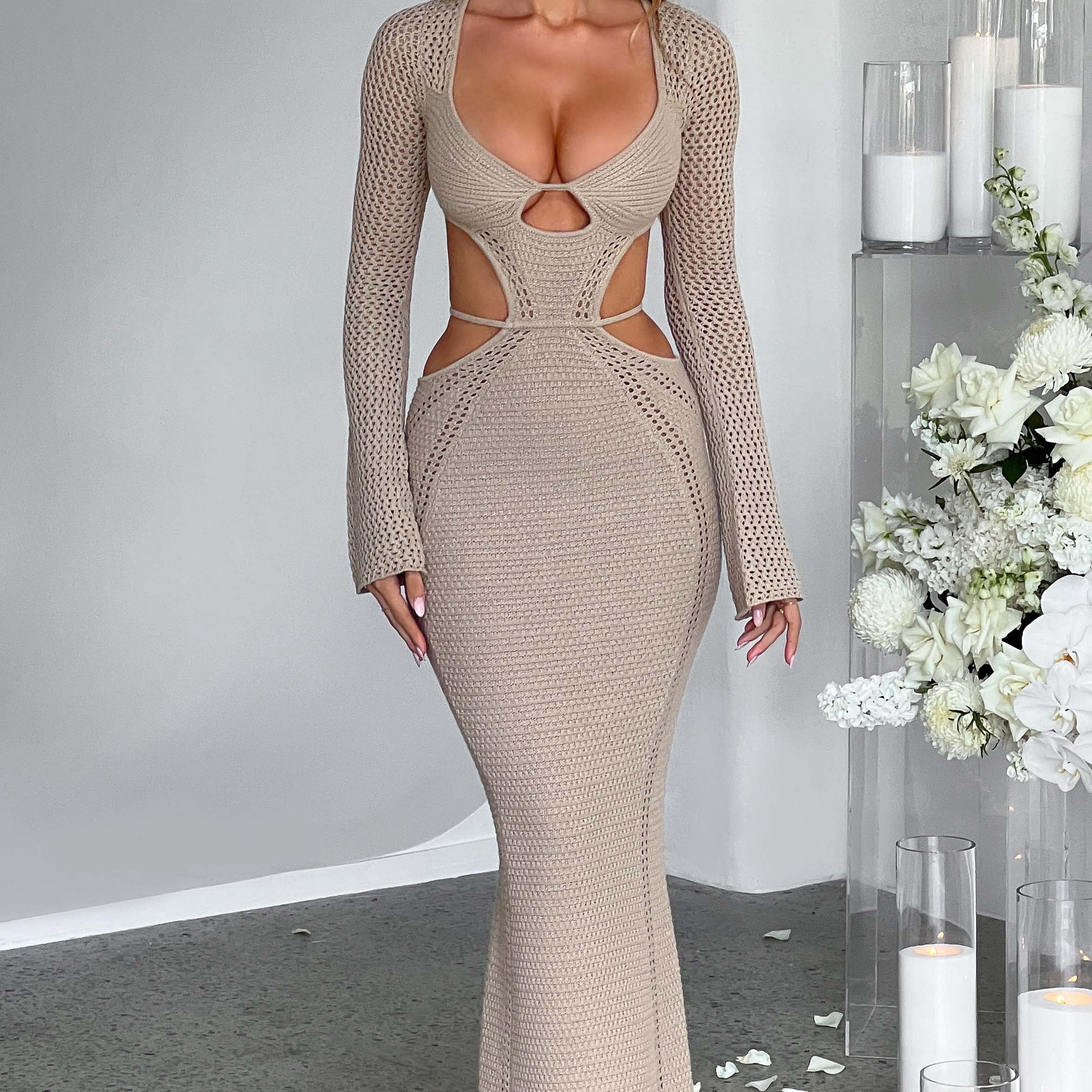 Nadine - Bej Maxi Elbise