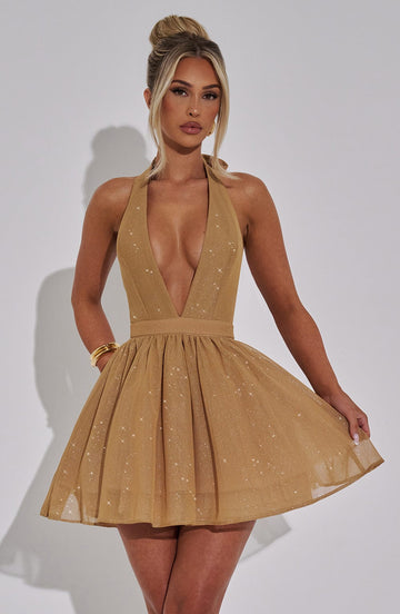 Pippa - Altın Rengi Mini Elbise